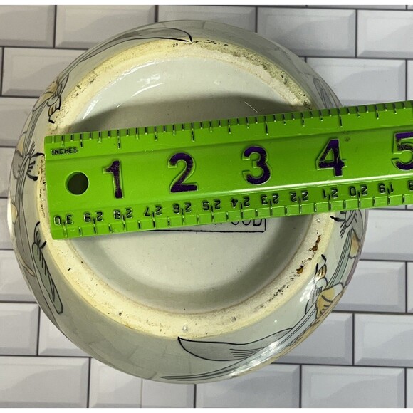 Asian Y2K Pot Planter 6 X 4.75in Floral Butterflies Tulips Beige Pink Fairycore - Picture 12 of 12